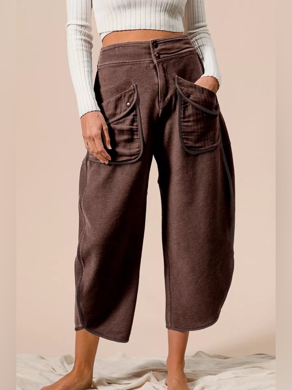 BIBI VINTAGE MOCHA WASHED TERRY PANTS WITH POCKETS